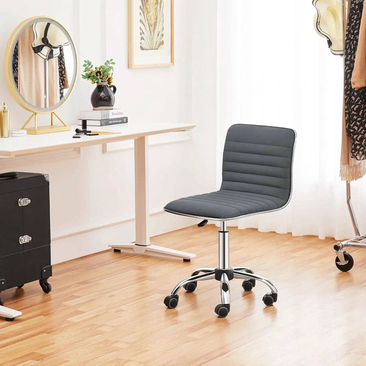 Dark Gray Velvet Armless Swivel Chair Height Adjustable from PriceLows™
