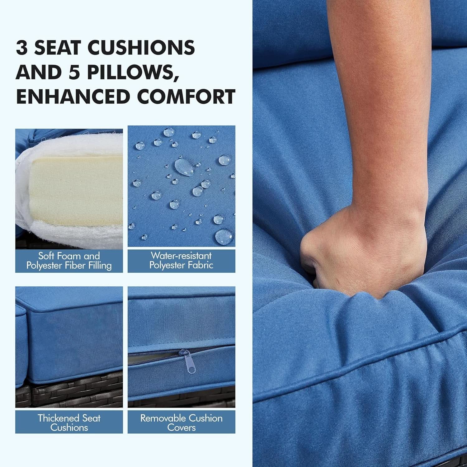 Outdoor Three-Seat Wicker Sofa with Deep Cushions and Pillows from PriceLows™