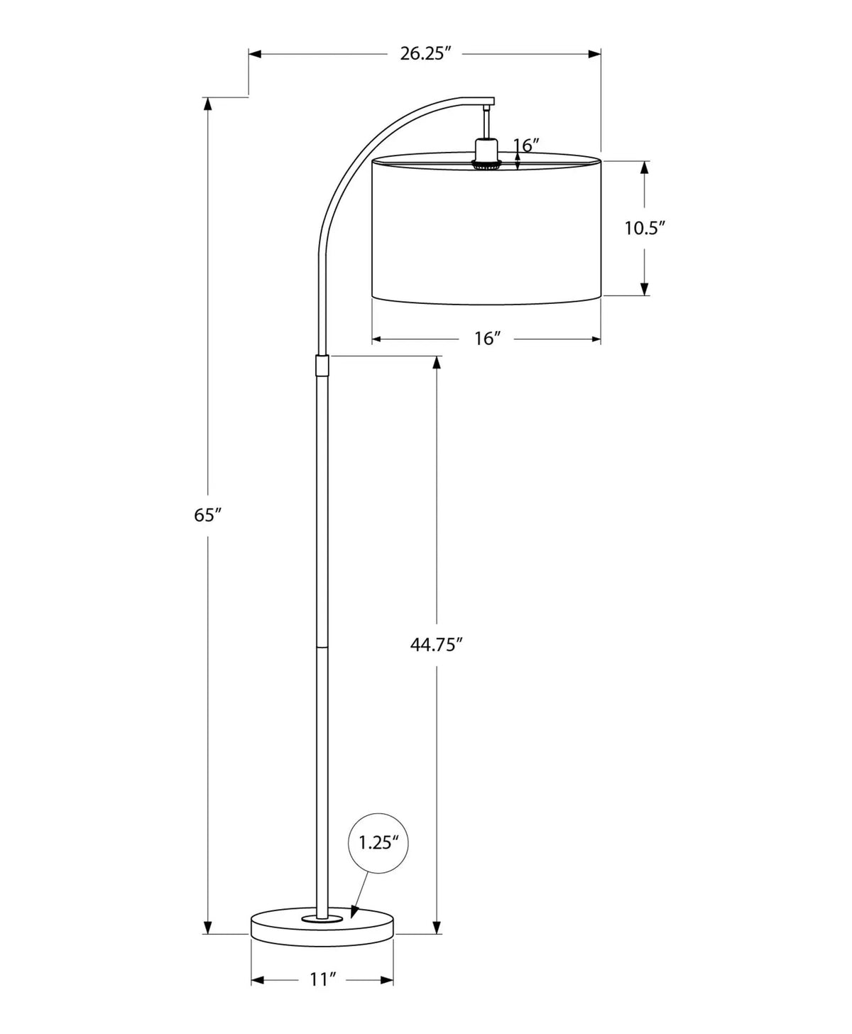Arc Floor Lamp | 65 Inch Height | Contemporary Design | Up To 100W Bulb