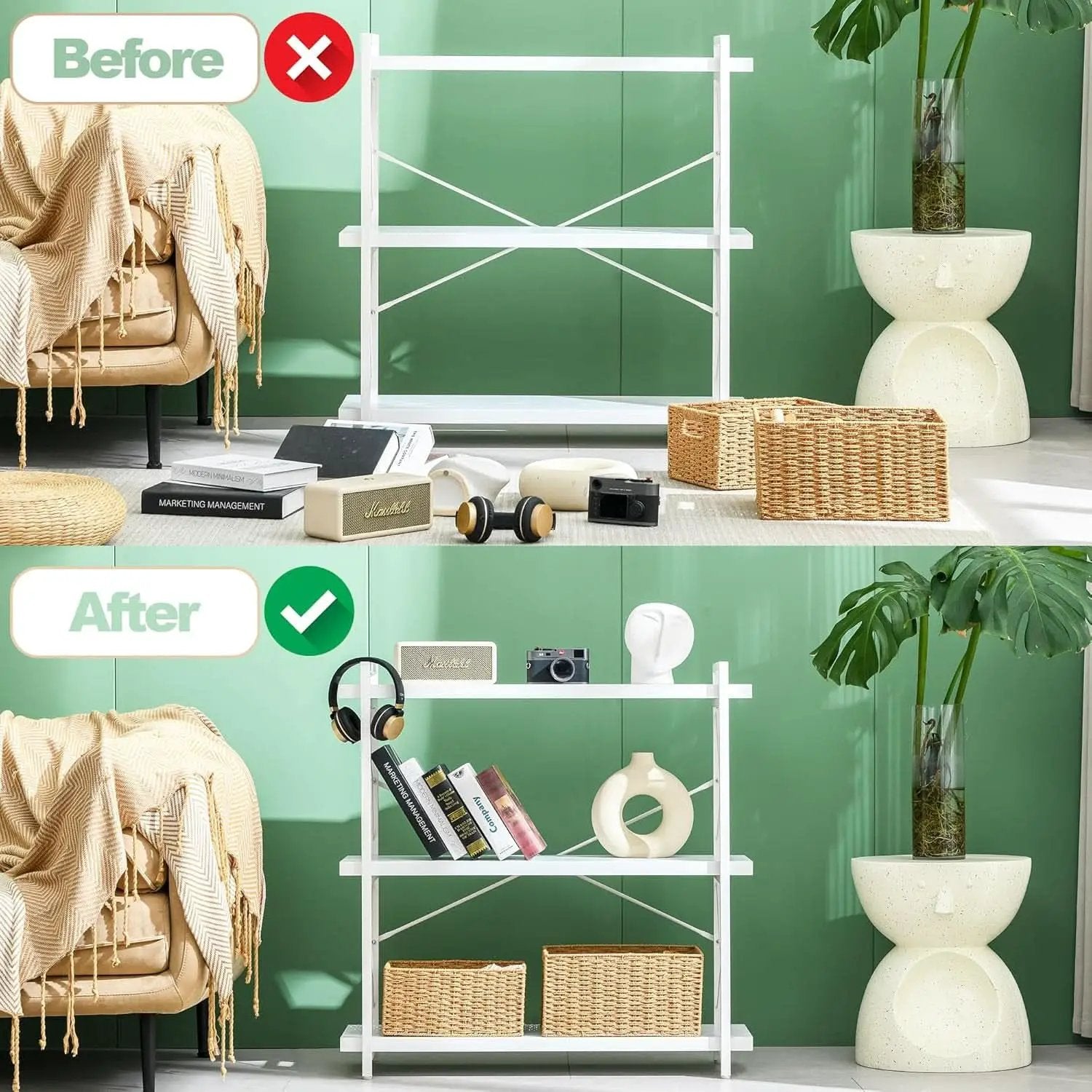 3 Tier White Bookshelf Open Shelving Unit For Home Office from PriceLows™