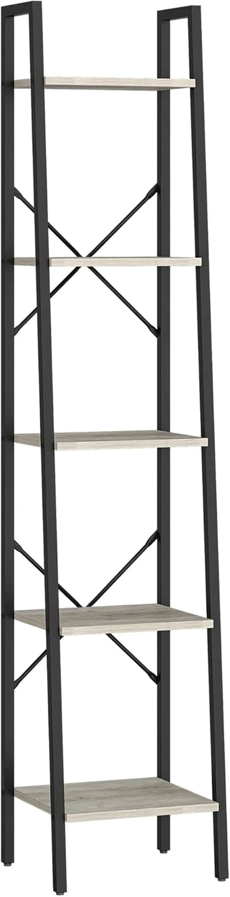 Greige 5 Tier Ladder Shelf Bookcase Freestanding Corner from PriceLows™