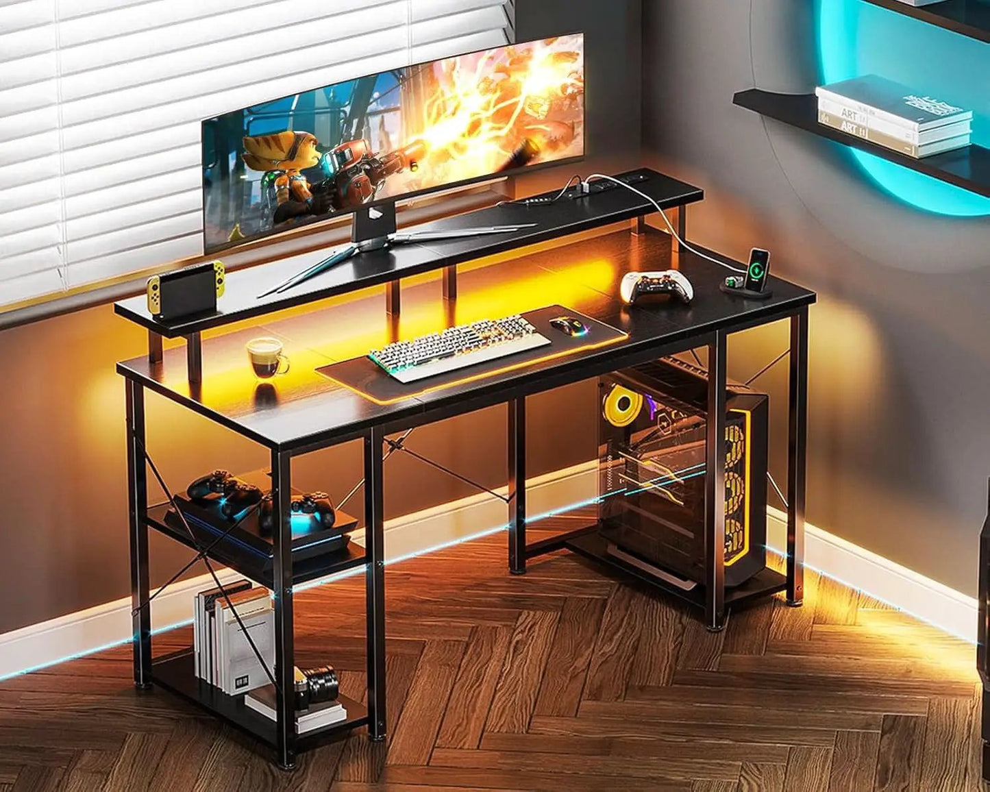48 Inch LED Gaming Desk With Monitor Stand And USB Ports from PriceLows™