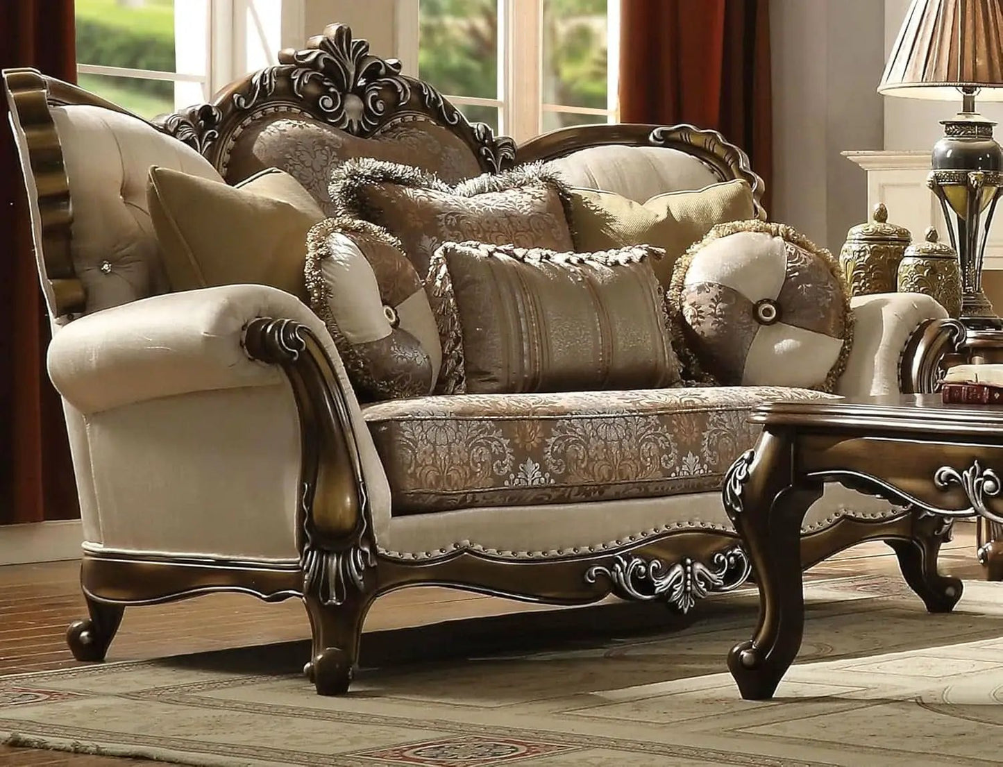 4 Piece Living Room Set Tan And Antique Oak Traditional from PriceLows™