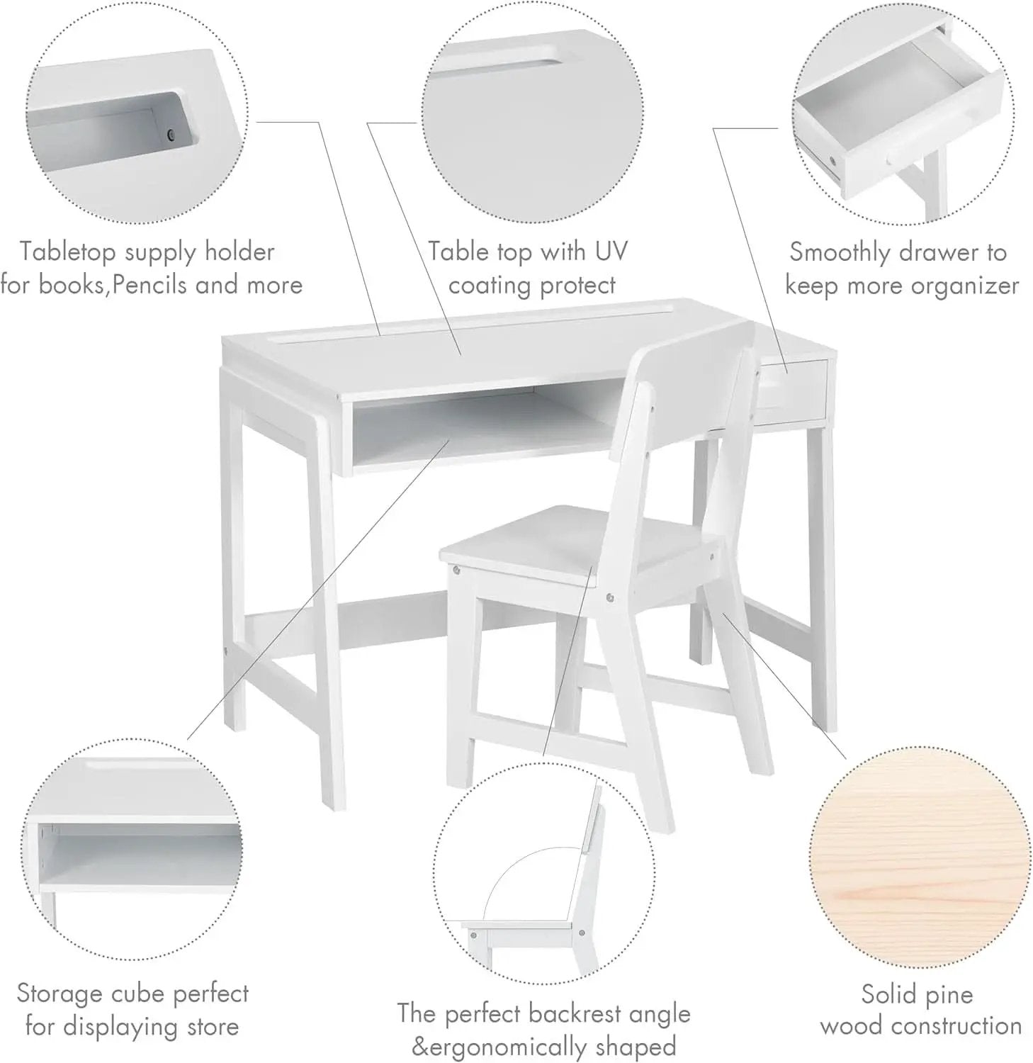 Kids Desk and Chair Set With Storage Drawers for Study from PriceLows™