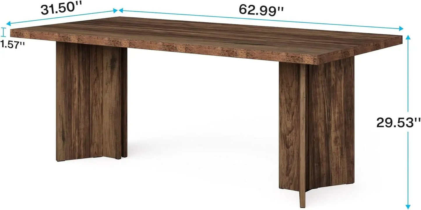 63 Inch Dark Brown Farmhouse Dining Table With Large Tabletop For 4 To 6 People from PriceLows™