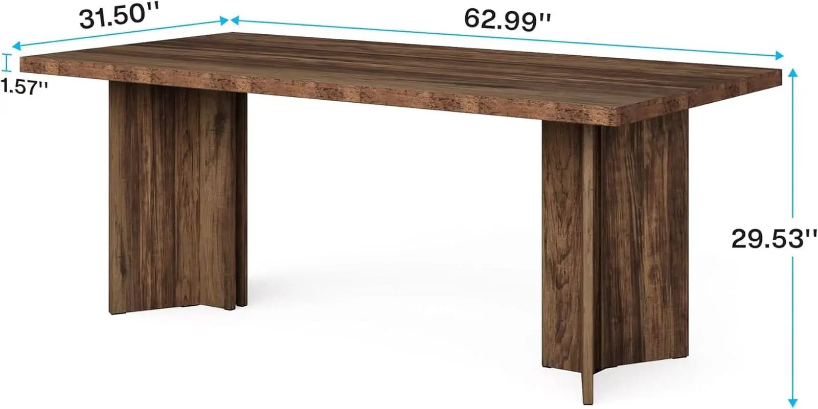 63 Inch Dark Brown Farmhouse Dining Table With Large Tabletop For 4 To 6 People from PriceLows™