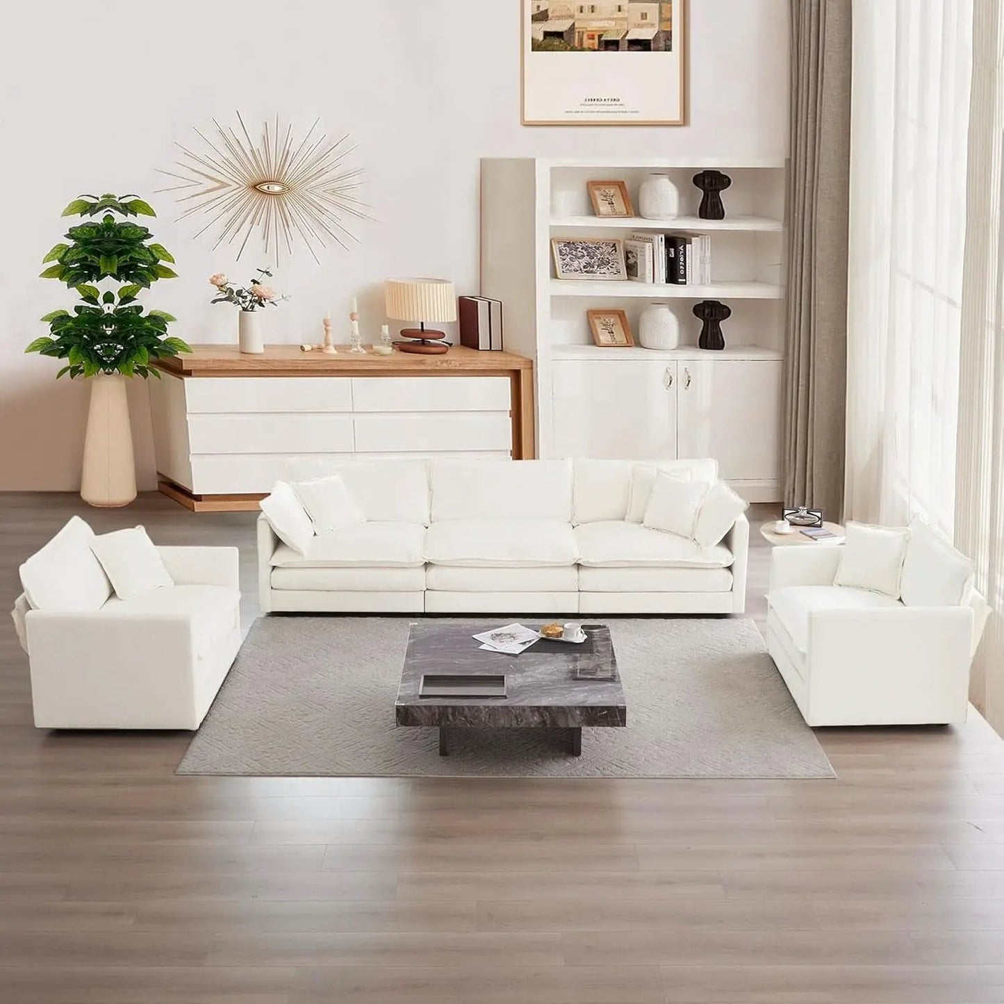 3 Piece Sofa Set Beige Chenille With 7 Pillows Living Room from PriceLows™