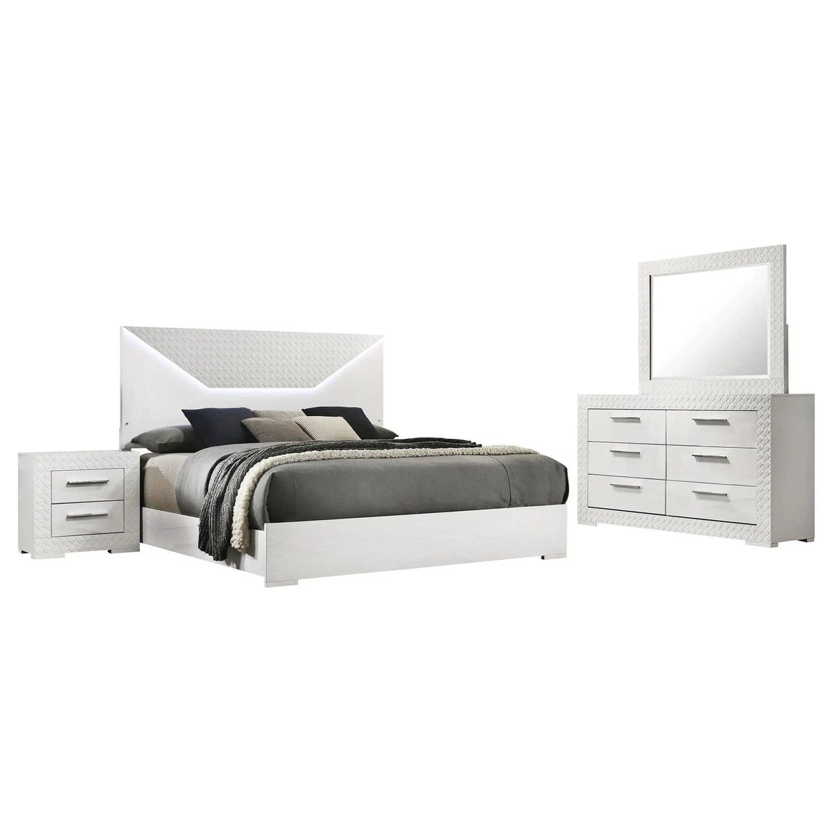 Ives 4-piece Queen Bedroom Set White High Gloss | 4-Piece Set | Bedroom Furniture | Bedroom
