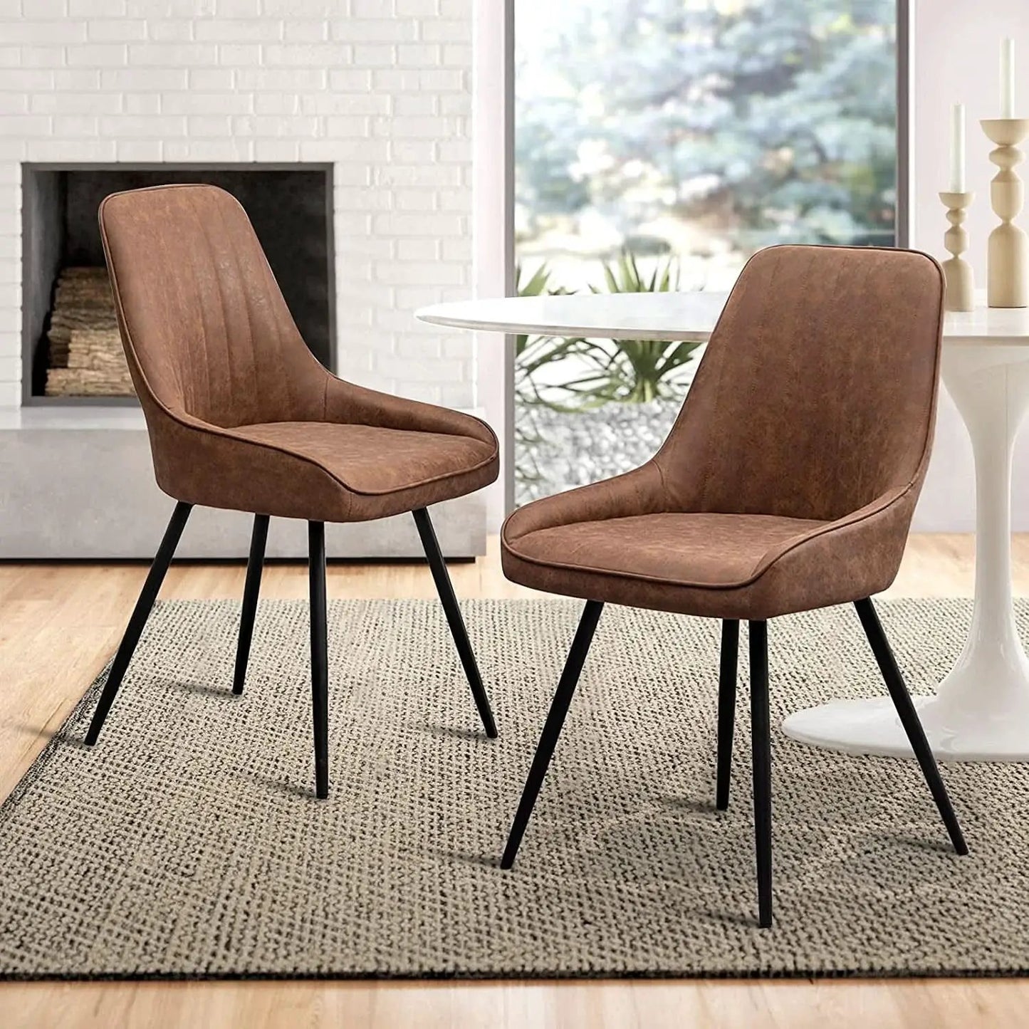 Two Brown Faux Leather Mid Century Modern Dining Chairs from PriceLows™