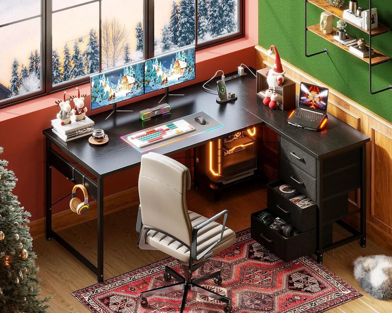 53 Inch L Shaped Gaming Desk With USB Ports For Home Office from PriceLows™