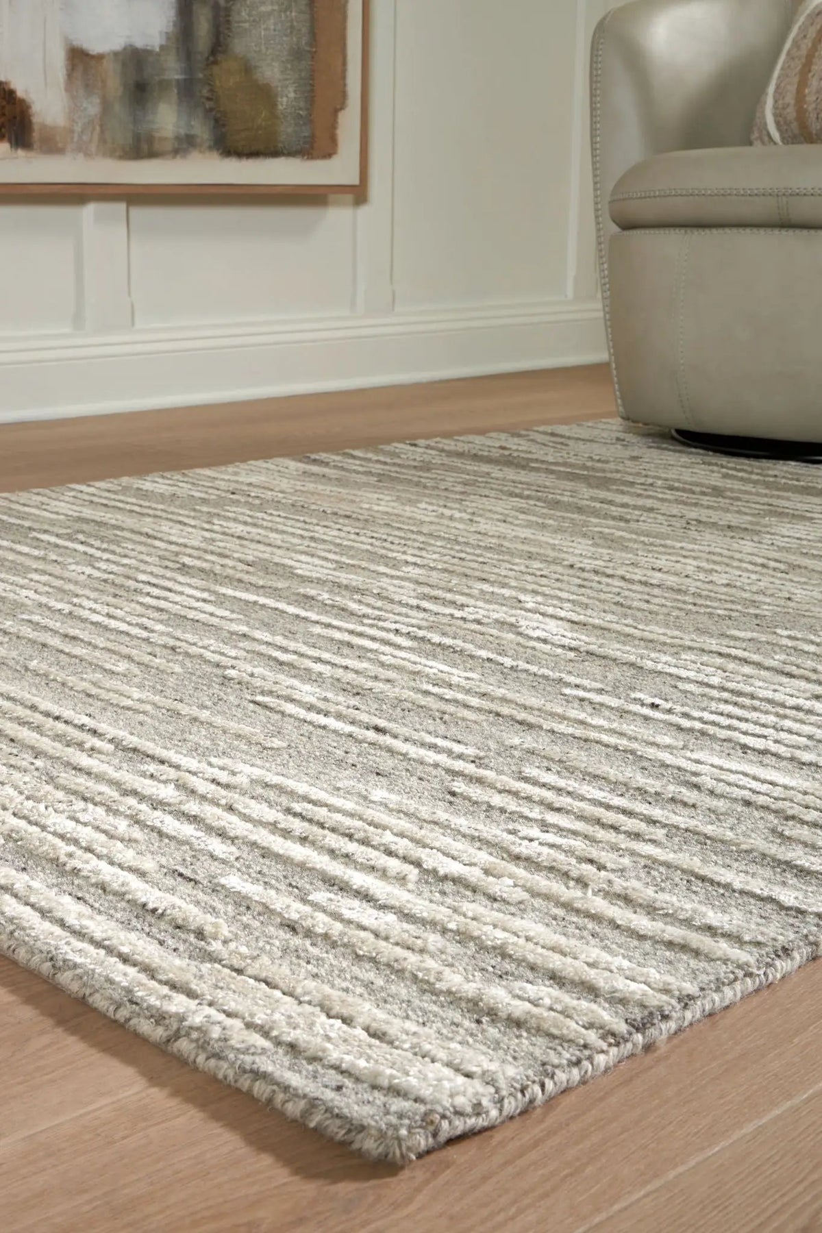 Eljory Area Rug | 108 x 143 Inch | Gray Abstract Stripe | Hand Tufted
