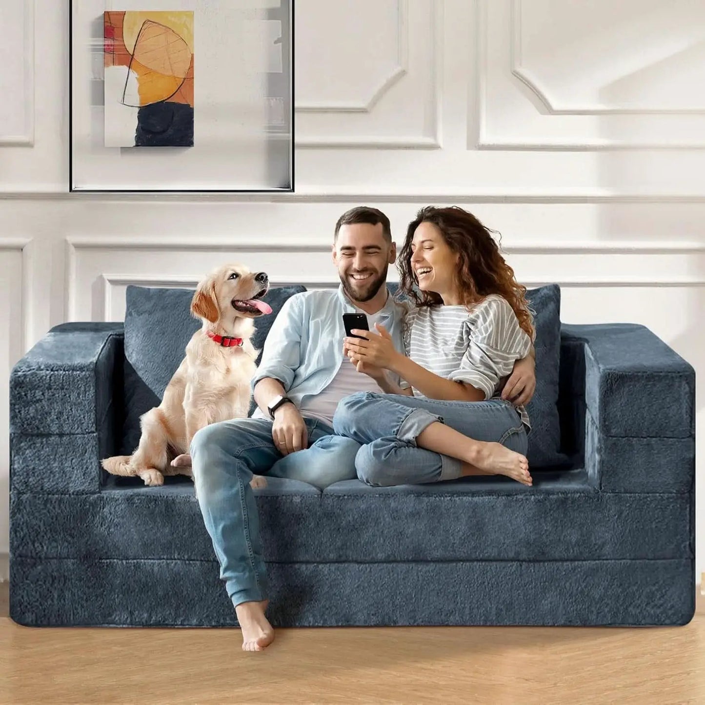 Blue Gray Large 3-In-1 Folding Bean Bag Couch Sofa Bed from PriceLows™