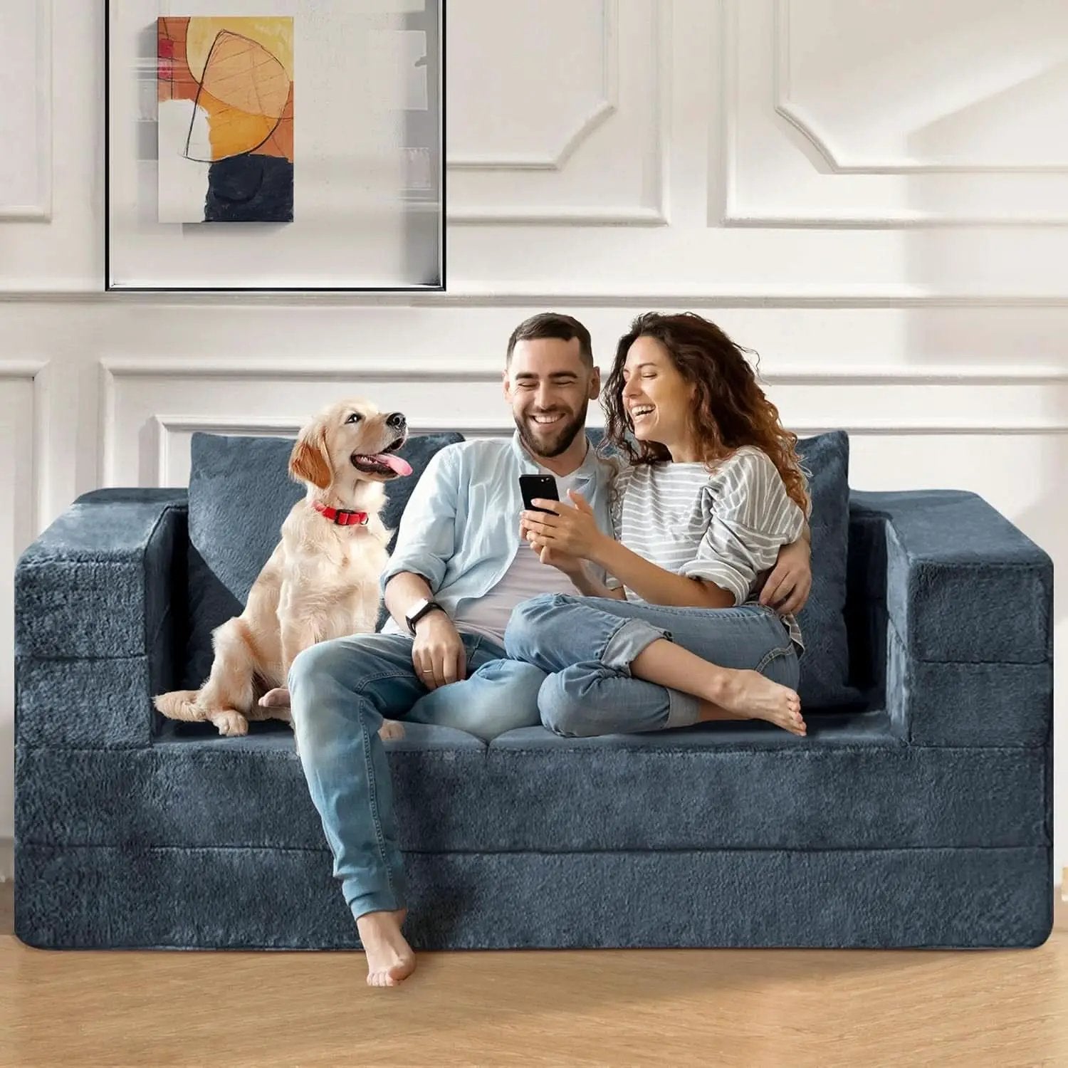 Blue Gray Large 3-In-1 Folding Bean Bag Couch Sofa Bed from PriceLows™