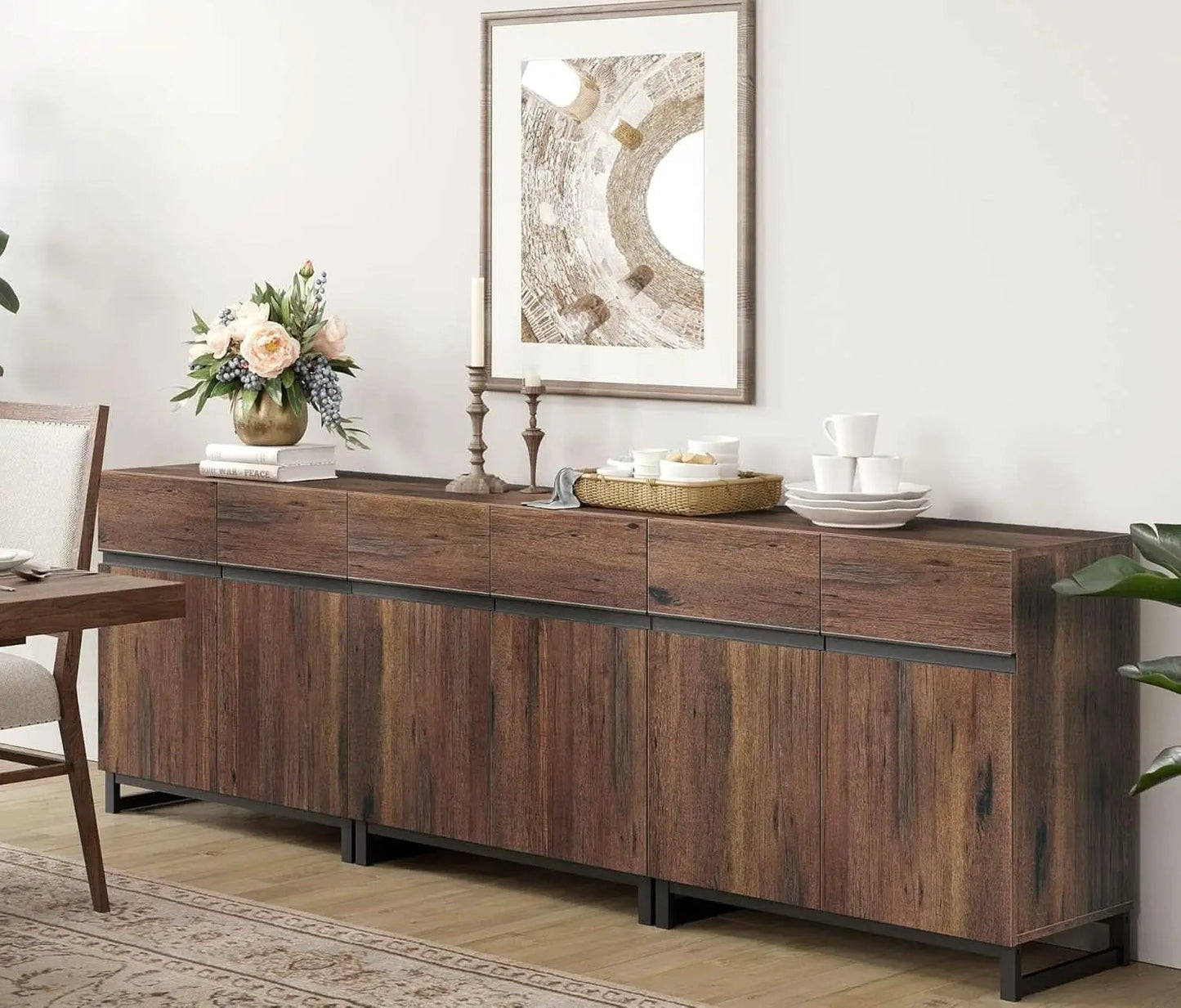 Brown 3 In 1 TV Stand For 100 Inch TV Adjustable Shelves Metal Base from PriceLows™