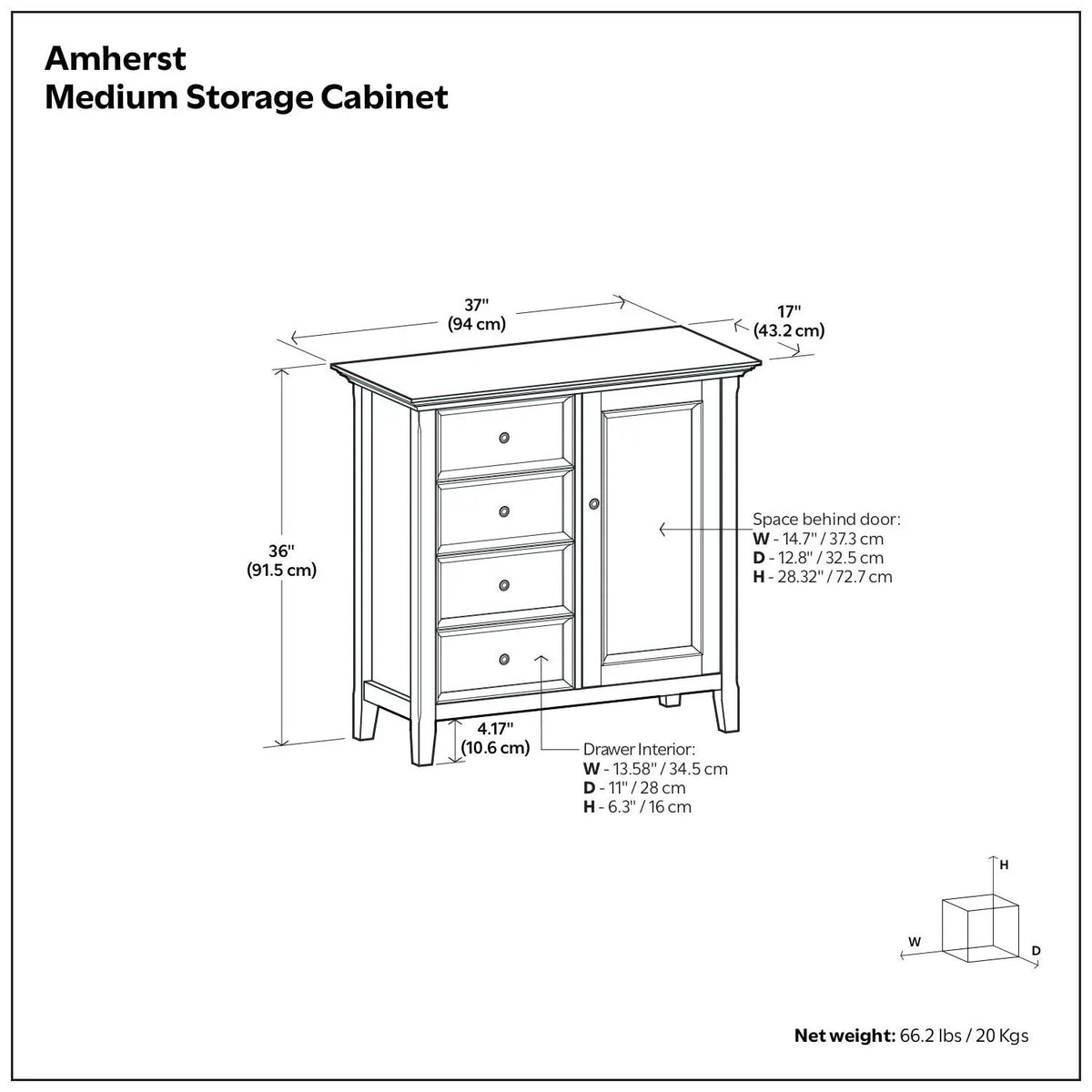 Amherst Storage Cabinet | Medium Handcrafted Solid Wood | NC Lacquer Finish | Multipurpose Storage