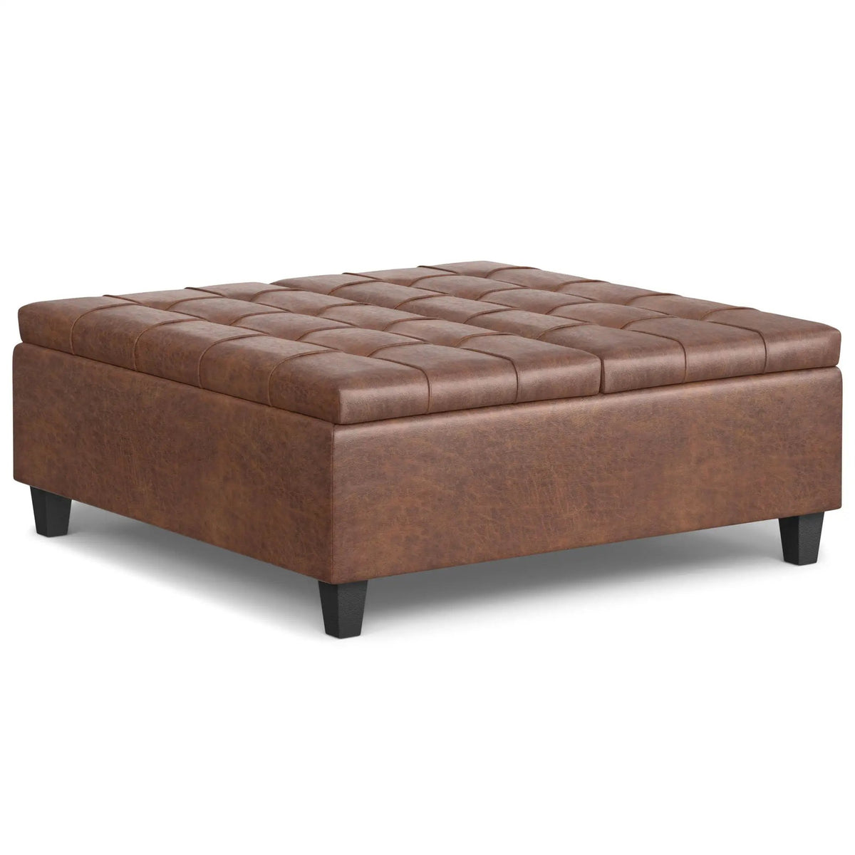 Coffee Table Storage Ottoman | Lift Top Hinge | Solid Wood Base | Large Square