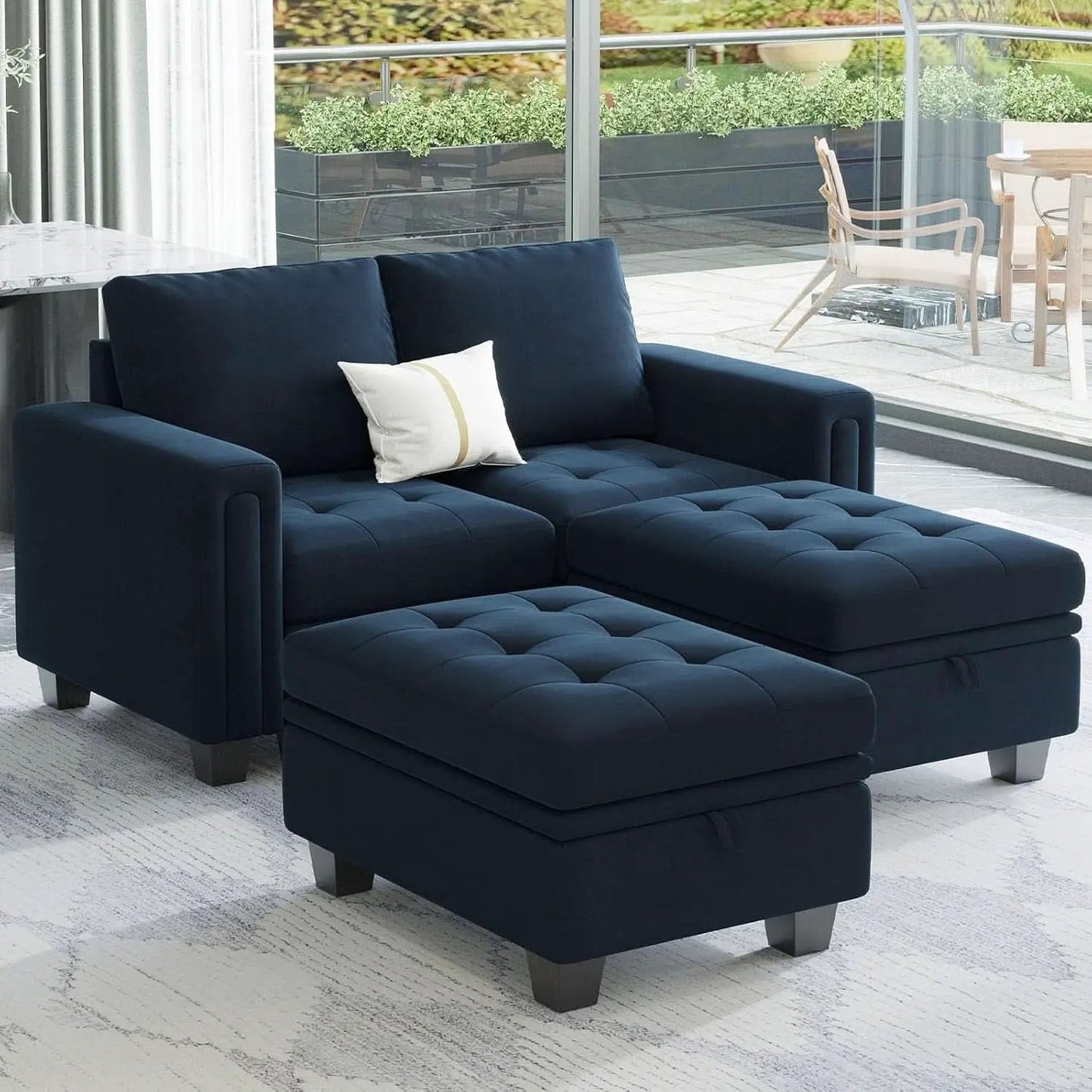 Velvet Modular Sectional Sofa With Storage Sleeper Blue from PriceLows™