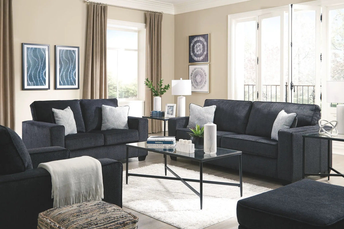 Altari Living Room Set | Stationary Chair And Ottoman | Richly Neutral Alloy | Striking Style