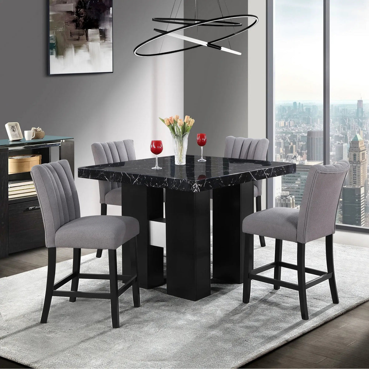 Mikha Bar Table | 48 Inch Square | Rubberwood Construction | Sleek Finish