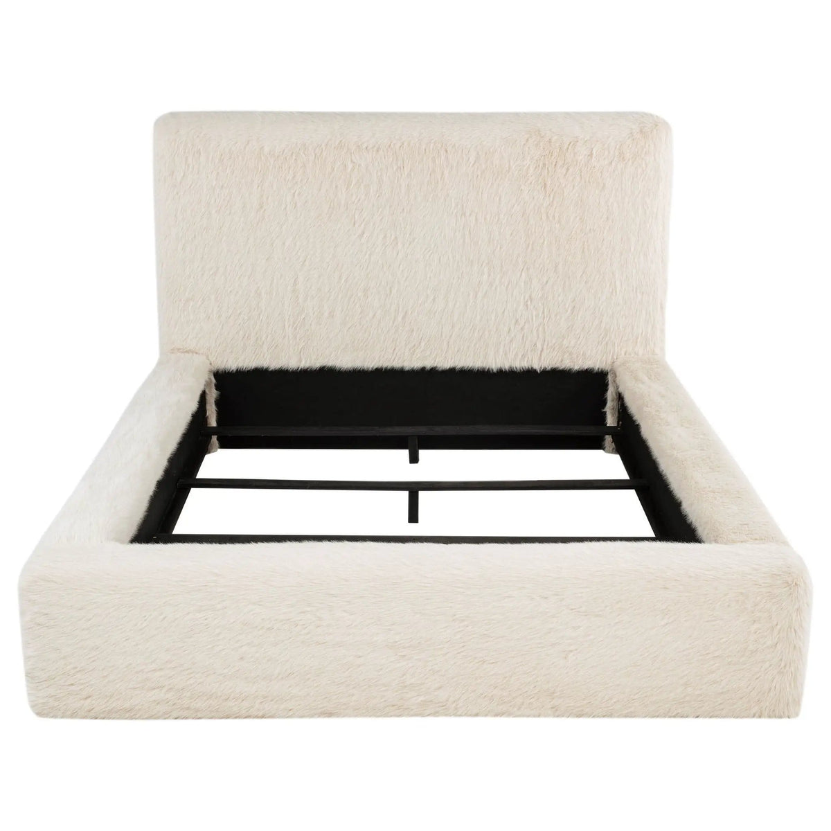 Rebecca Faux Fur Upholstered Queen Bed | 73.25 x 93.75 x 48.5 in | Engineered Wood & Plywood | Cream