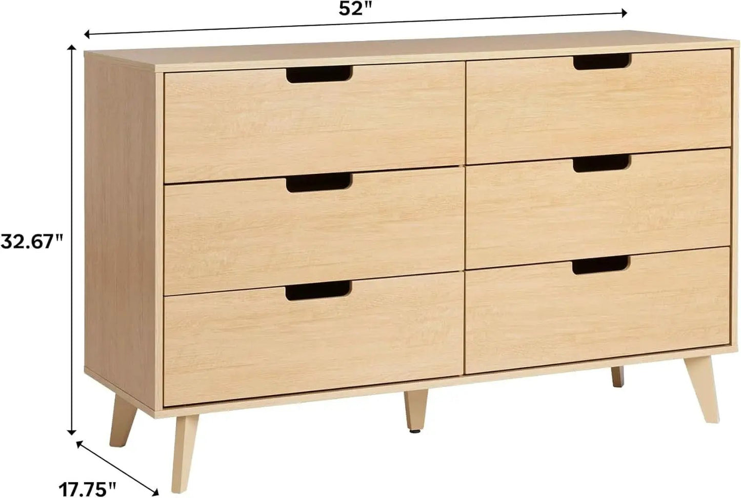 Mid-Century Modern 6-Drawer Dresser, 52 Inch Width from PriceLows™