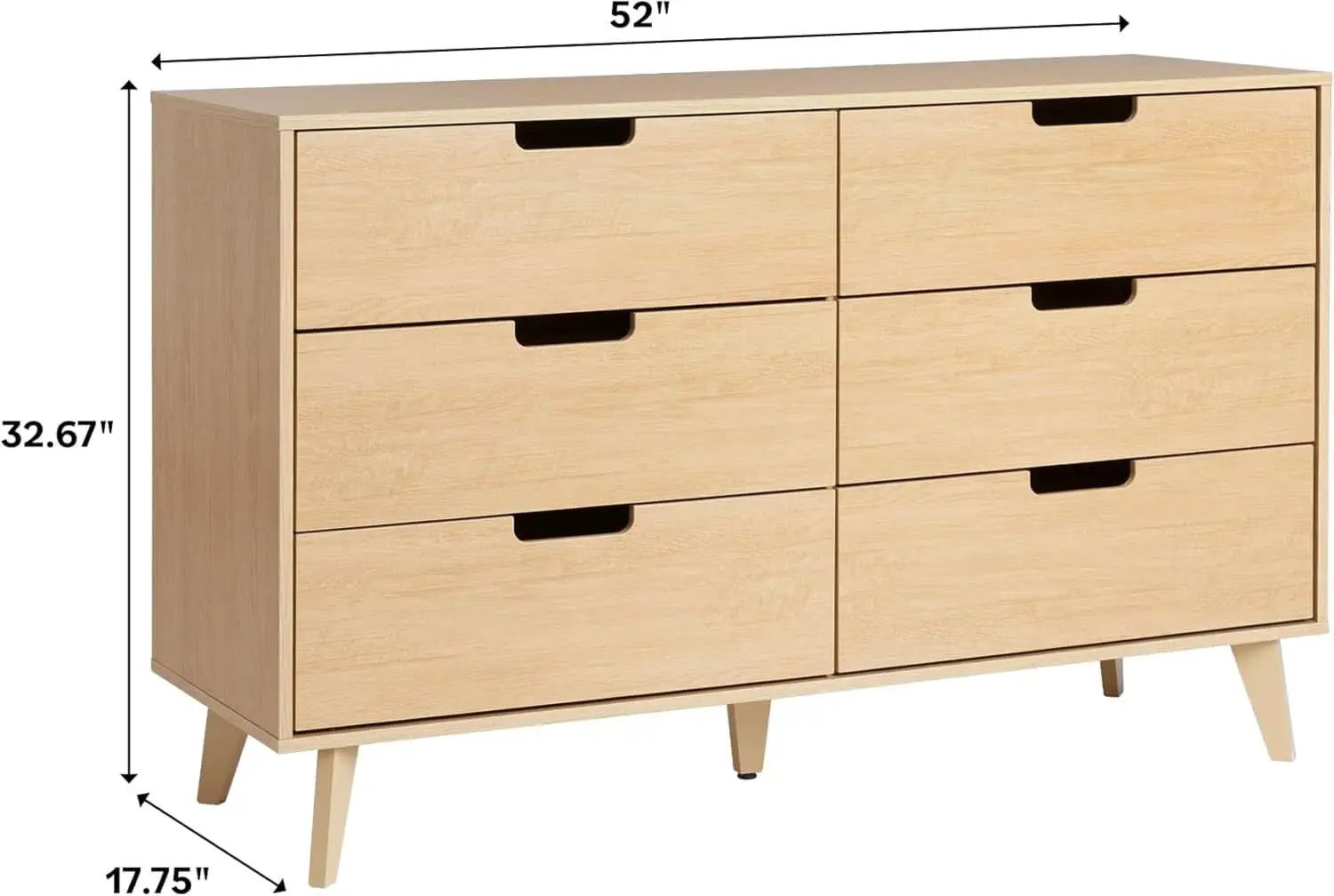 Mid-Century Modern 6-Drawer Dresser, 52 Inch Width from PriceLows™