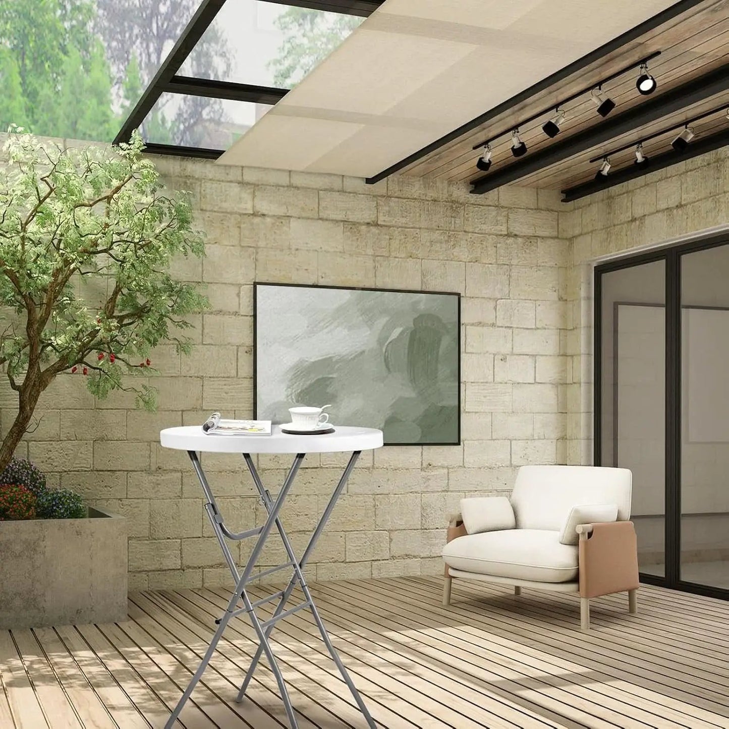White 28 Inches Folding Cocktail Table Removable Legs from PriceLows™