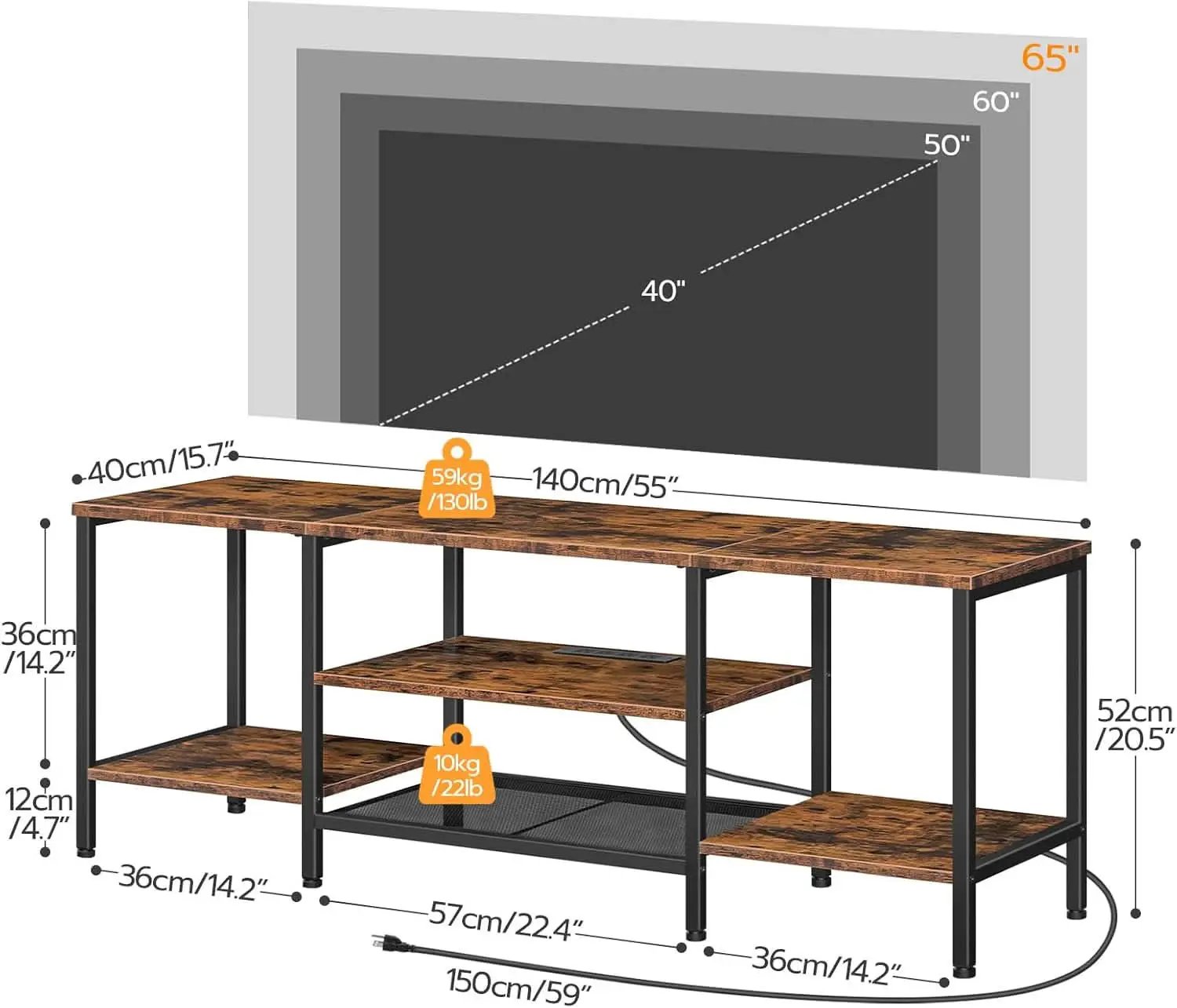 TV Stand With Power Outlets For 65 Inch TV Open Shelves from PriceLows™