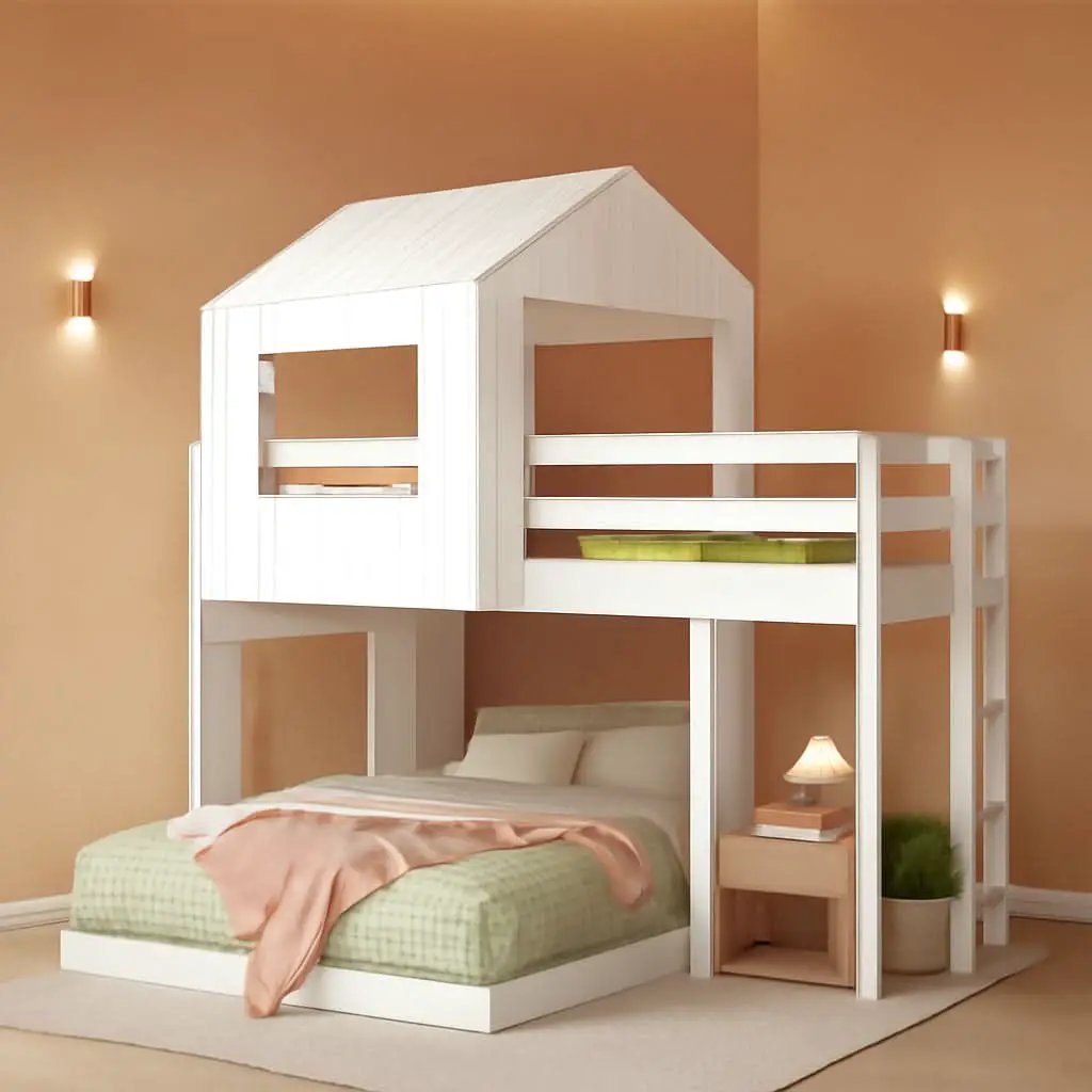 White Twin Over Full Low Profile Playhouse Bunk Bed from PriceLows™