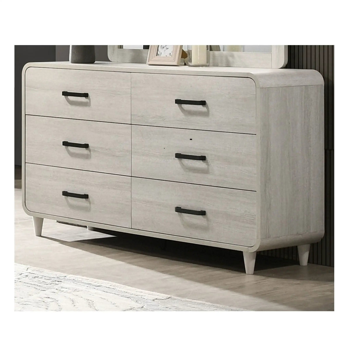 6 Drawer Dresser | Antique White | Rounded Edges | 59 Inch Width