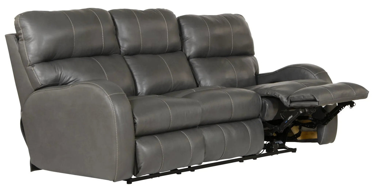 Power Reclining Sofa | Genuine Italian Leather | Lay Flat | Black Gunmetal
