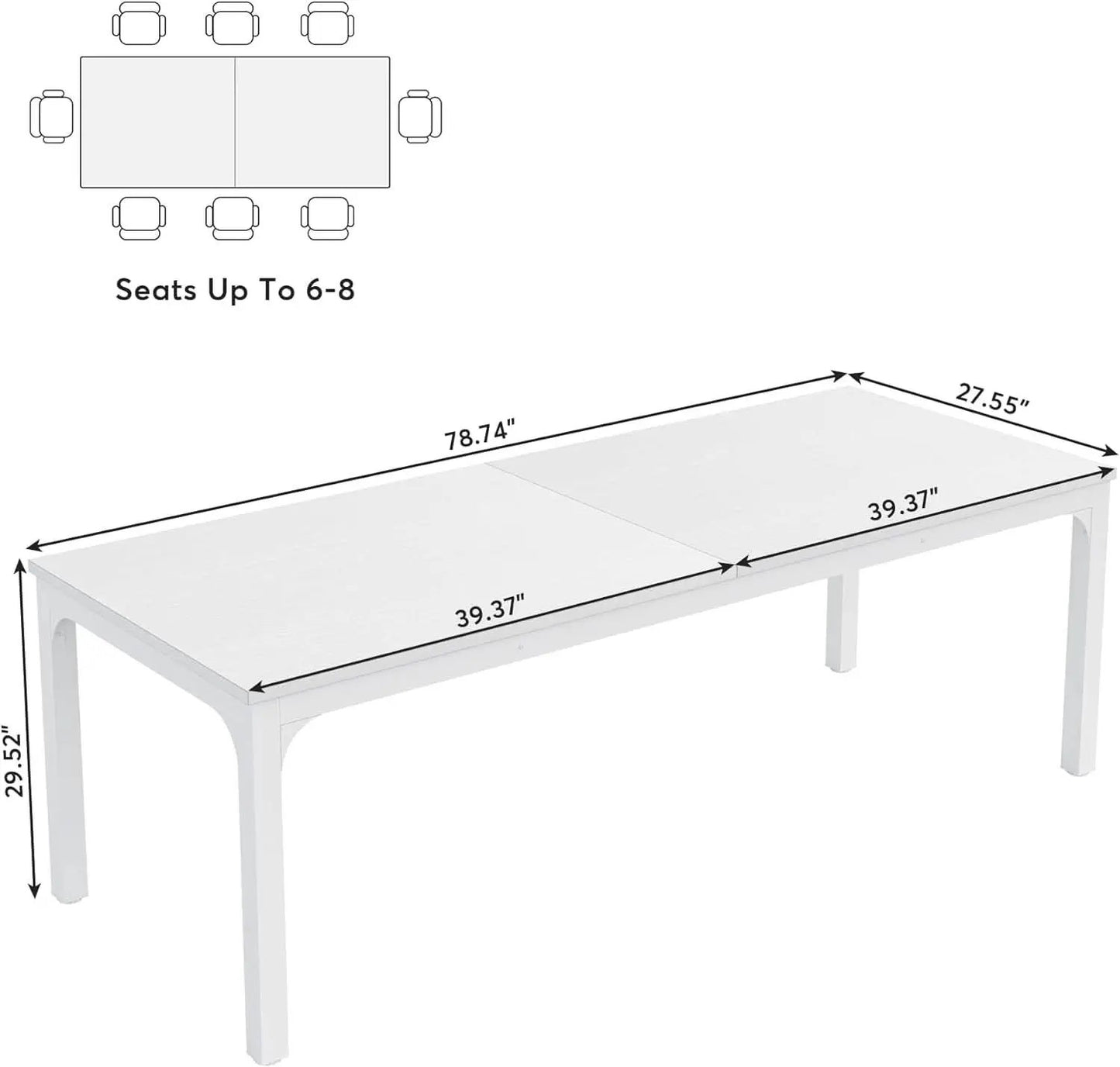 White 78-Inch Dining Table For 6-8, Rectangular Dining Room from PriceLows™
