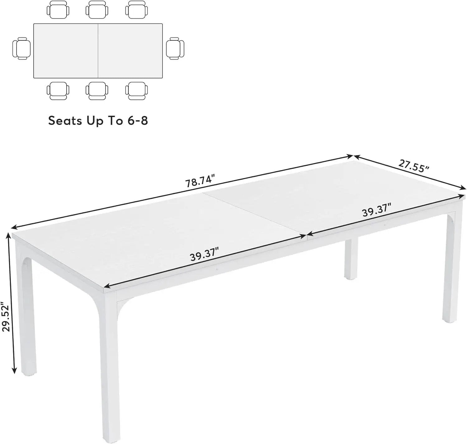 White 78-Inch Dining Table For 6-8, Rectangular Dining Room from PriceLows™