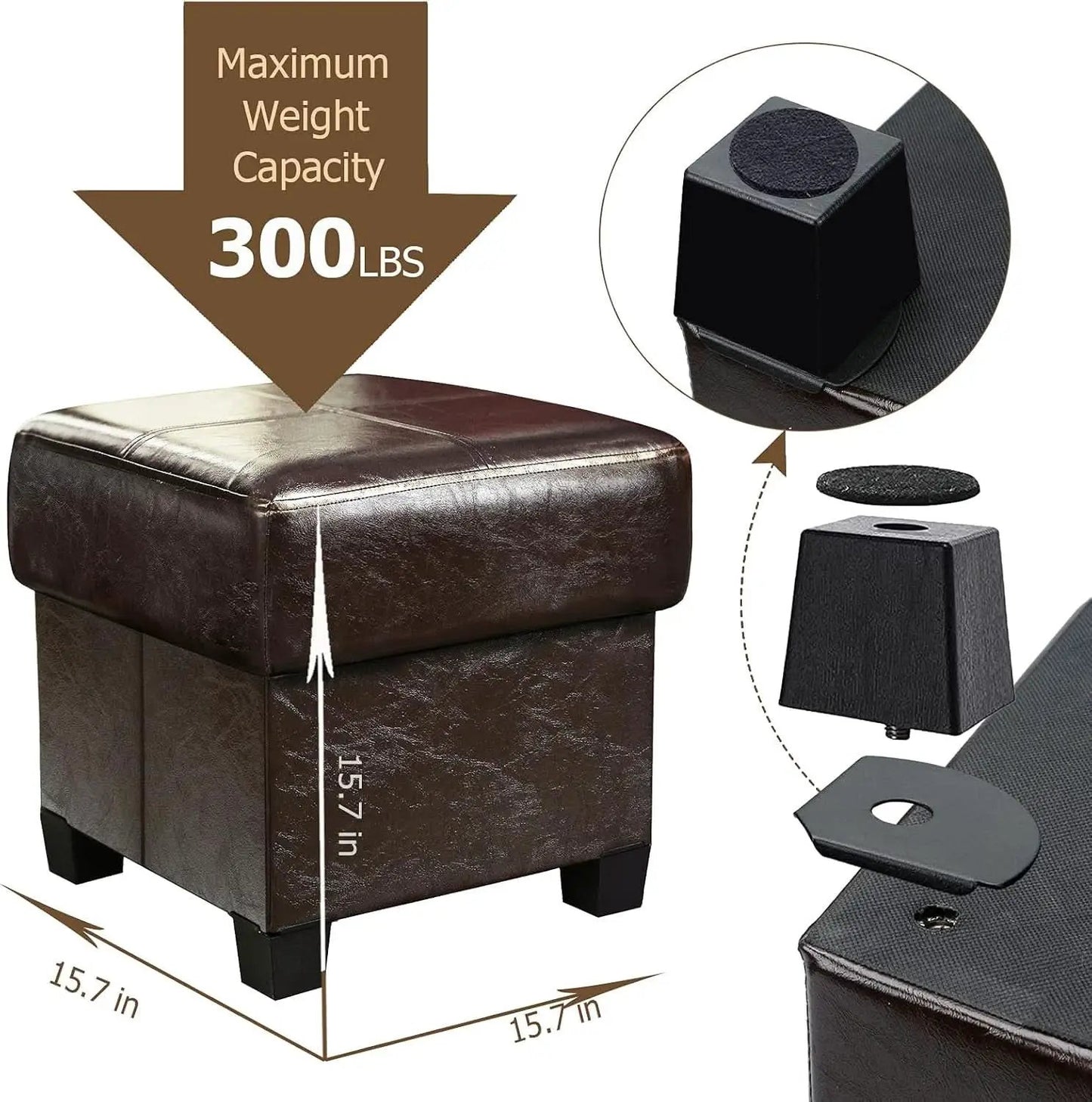 Brown PU Leather Storage Ottoman Featuring CushionedTop from PriceLows™