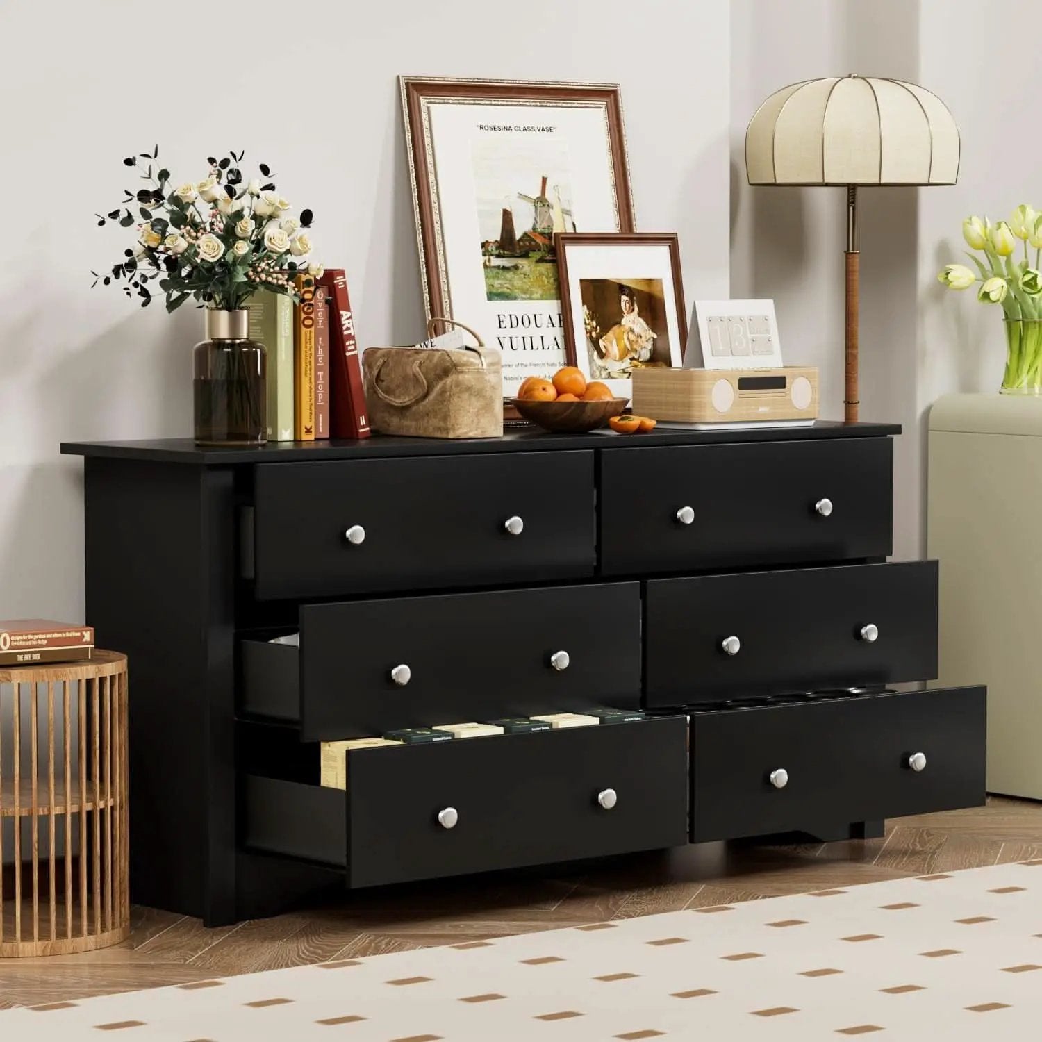 Solid Wood Black Dresser With Six Drawers Contemporary from PriceLows™