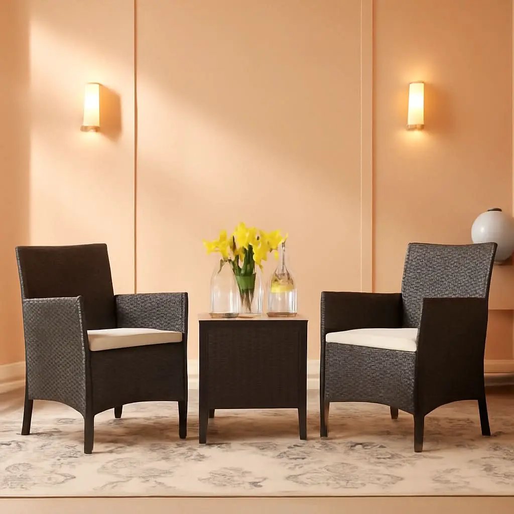 3 Piece PE Rattan Patio Set With Glass Table Brown from PriceLows™
