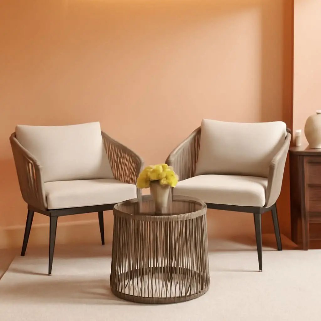 Beige 3 Piece Patio Rattan Bistro Conversation Set Outdoor Wicker Chairs And Side Table from PriceLows™