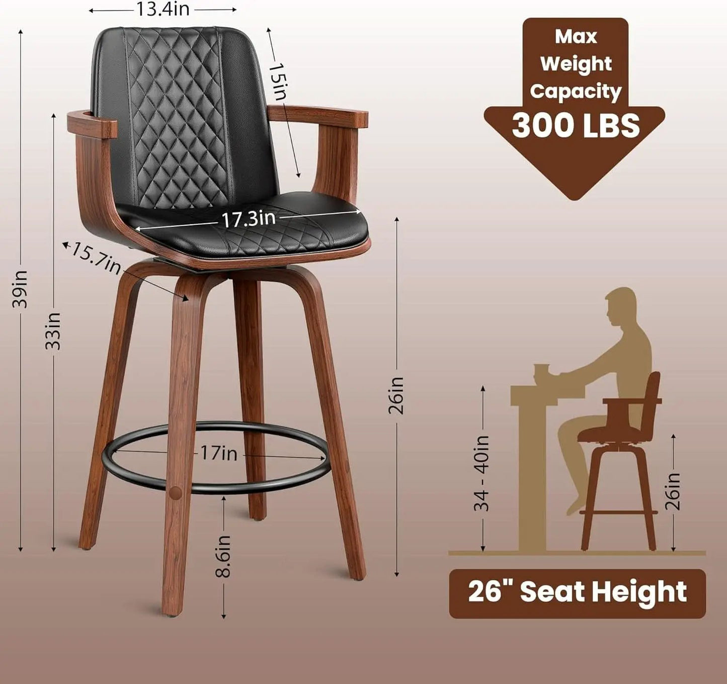 Set Of 3 26 Inch Bar Stools Black PU Leather Upholstery from PriceLows™