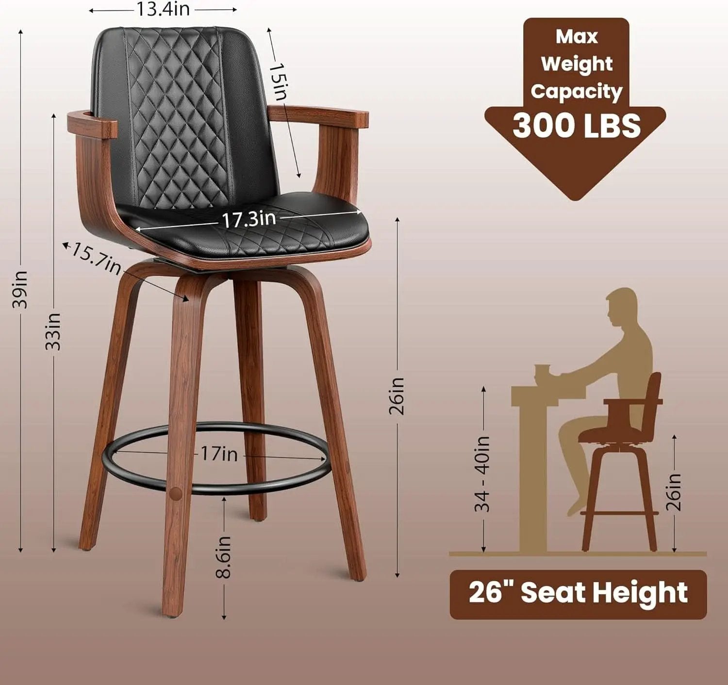 Set Of 3 26 Inch Bar Stools Black PU Leather Upholstery from PriceLows™
