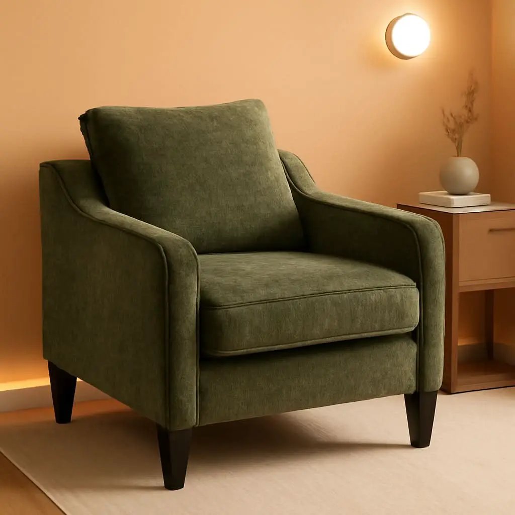 Green Chenille Accent Chair Midcentury Modern Upholstered from PriceLows™