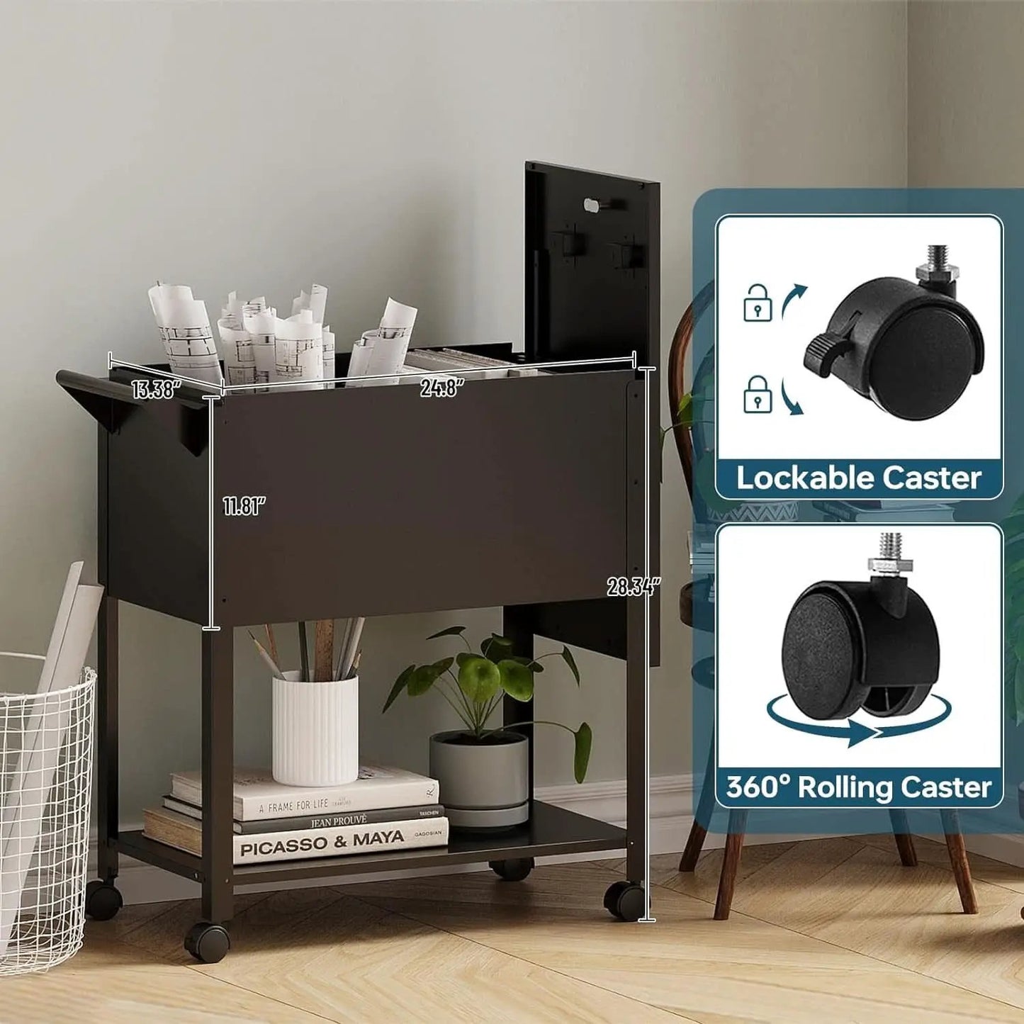 Locking Rolling File Cabinet With Hanging Folders On Wheels from PriceLows™