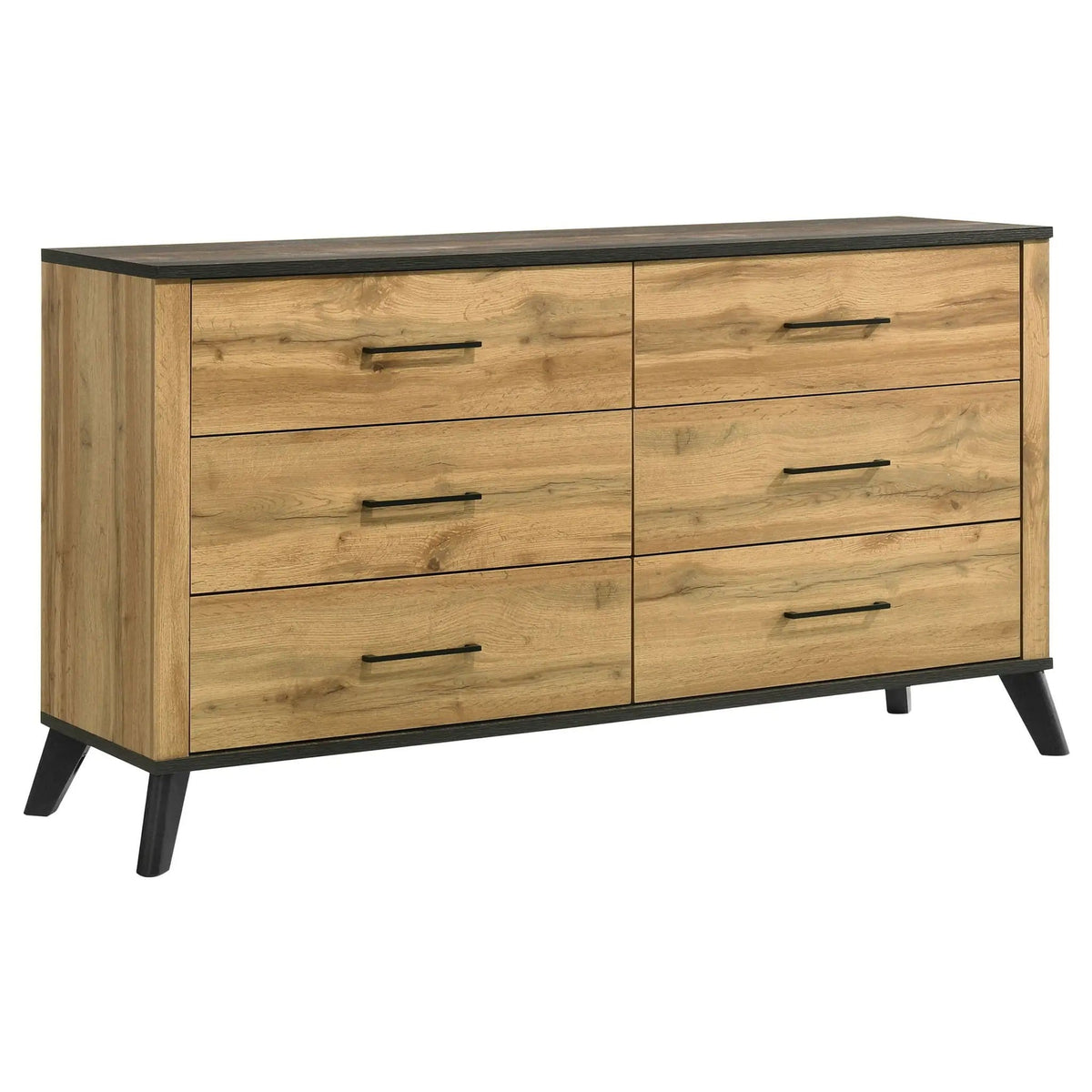 Kaywood 6-drawer Dresser Cabinet Natural Pine | 60.25 x 17.25 x 32 in | Engineered Wood & Metal | Bedroom