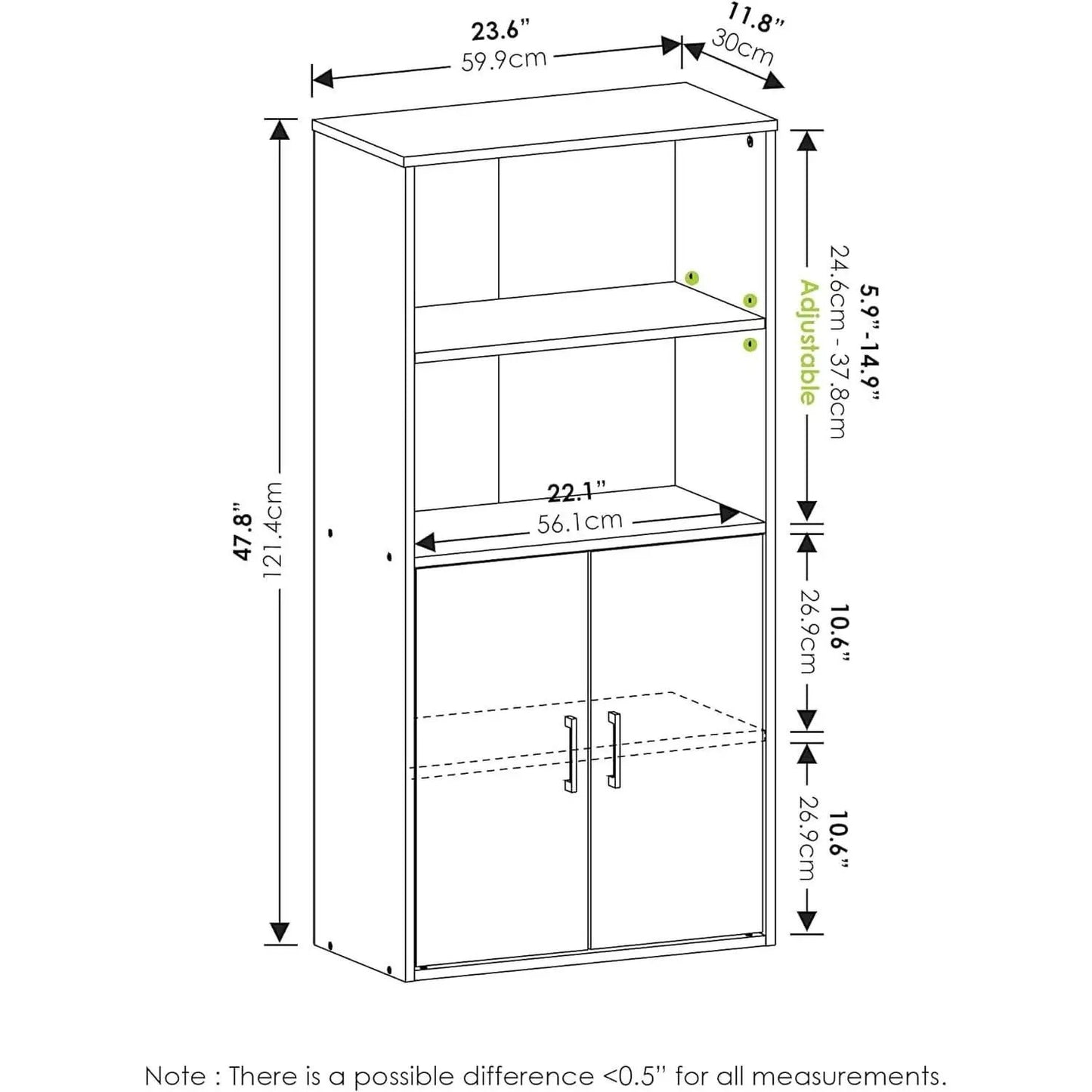 Pasir 4 Tier Storage Bookcase Black Oak Adjustable Shelves from PriceLows™
