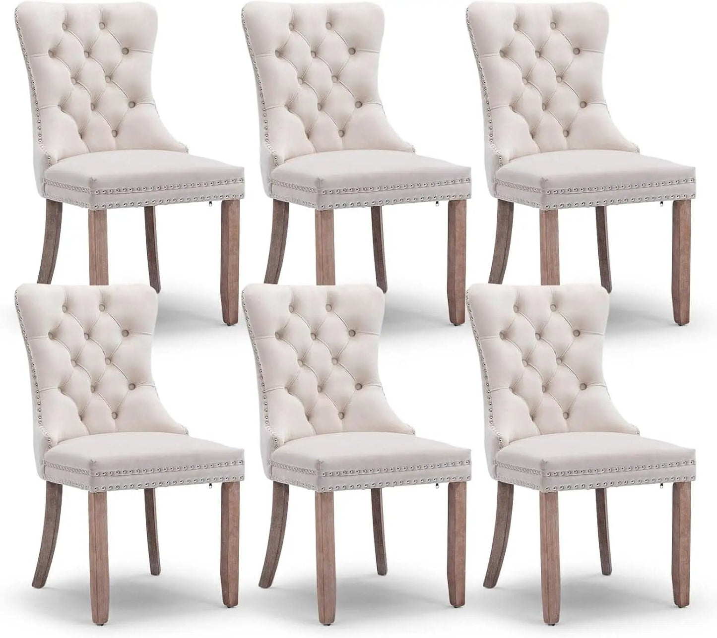Velvet Dining Chairs Set Of 6 Beige Tufted High Back from PriceLows™
