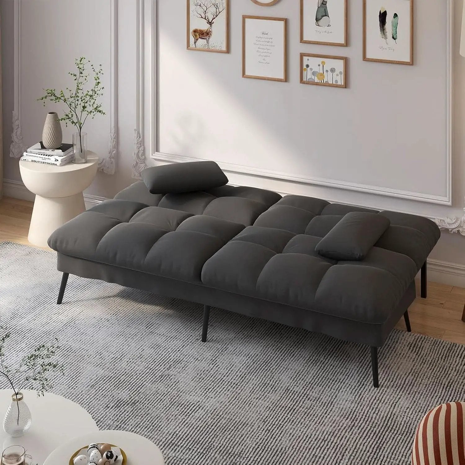 68 Inch Convertible Futon Sofa Bed With Adjustable Backrest from PriceLows™