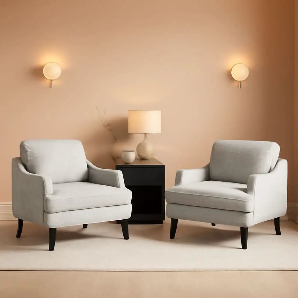 Grey Textured Linen Upholstered Accent Armchairs Pair from PriceLows™