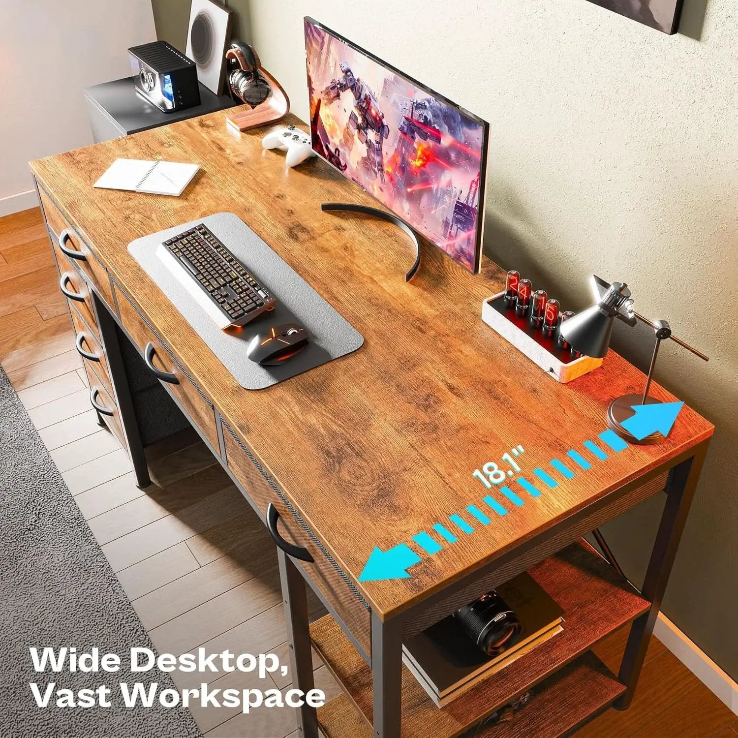 Rustic Brown 47 Inches Corner Desk Storage Solutions from PriceLows™