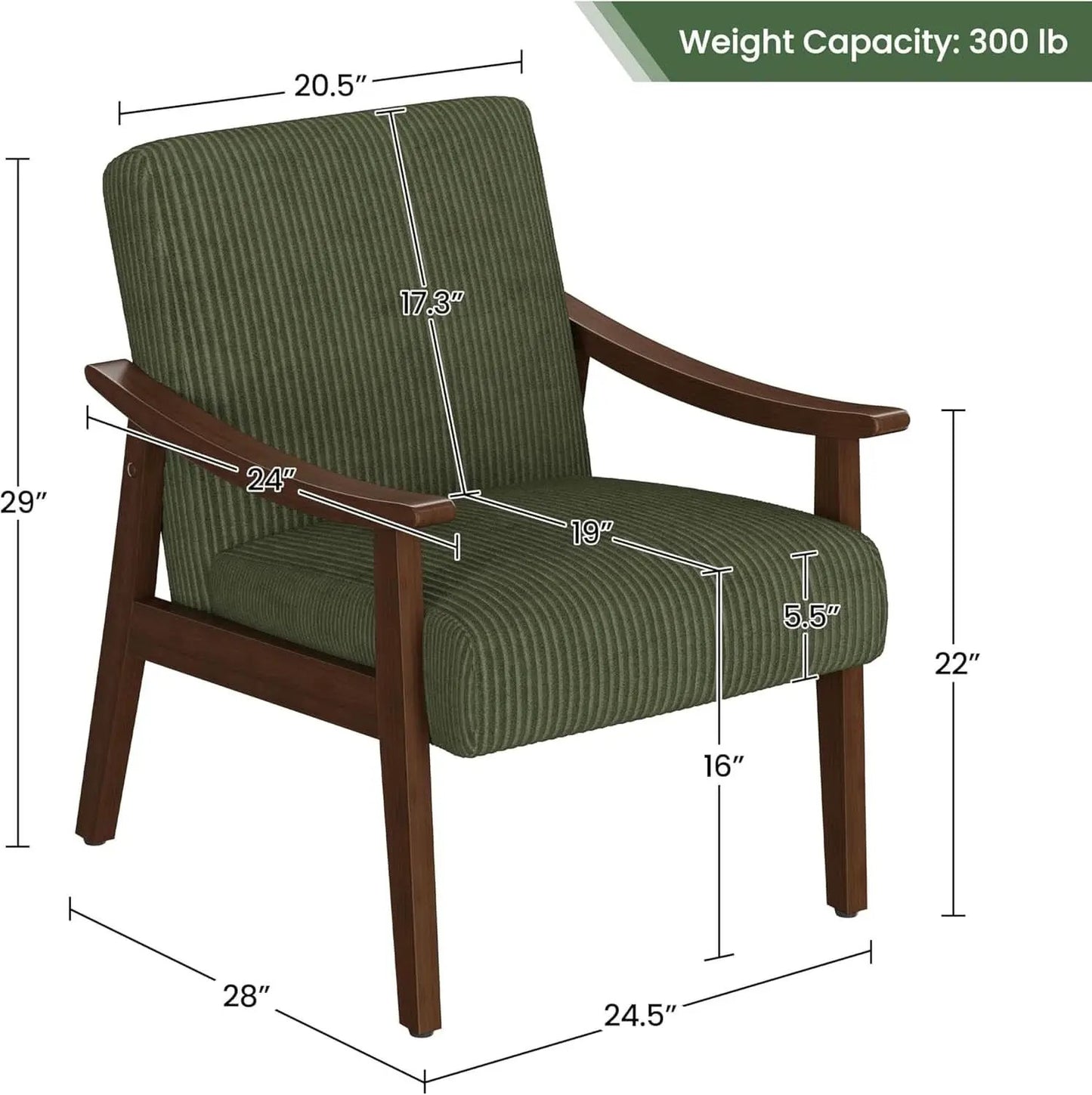 Dark Green Corduroy Armchair Mid Century Solid Wood from PriceLows™