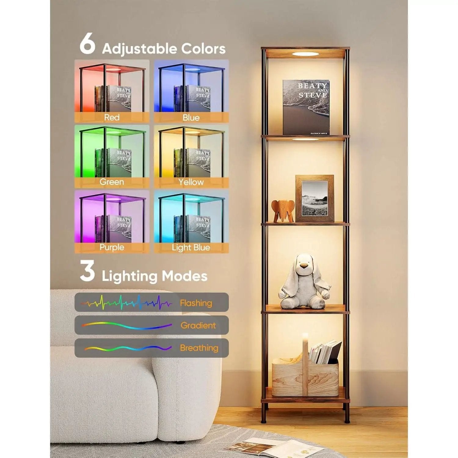 Display Shelf With RGBW Light Floor Lamp 5 Tier Brown from PriceLows™