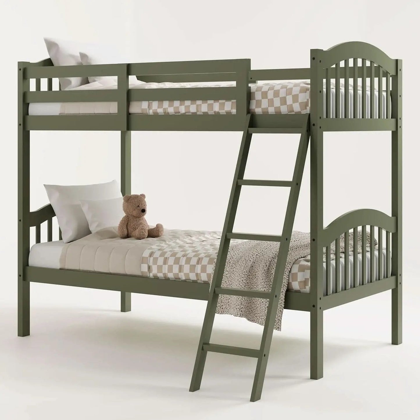 Olive Twin Over Twin Bunk Bed Converts To Two Beds from PriceLows™